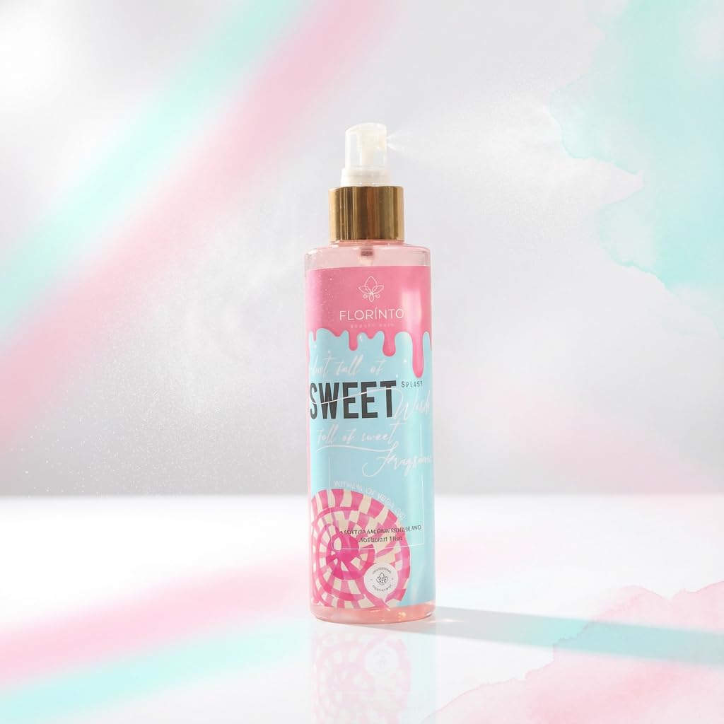 FLORÍNTO Body Mist – 24-Hour Freshness with Aloe Vera Gel – Hydrating, Aluminum-Free & Paraben-Free Spray for Sensitive Skin – Soothing, Non-Sticky & Gentle Formula – 200 ml (Sweet)