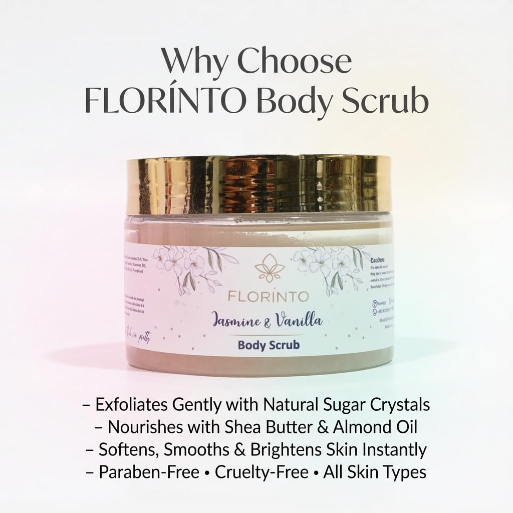 FLORÍNTO Body Scrub – Exfoliating & Moisturizing Sugar Scrub with Shea Butter, Natural Oils & Vitamin E – Soft, Smooth & Glowing Skin – 350 g (Lavender)