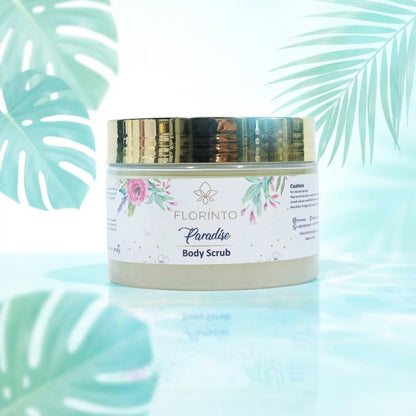 FLORÍNTO Body Scrub – Exfoliating & Moisturizing Sugar Scrub with Shea Butter, Natural Oils & Vitamin E – Soft, Smooth & Glowing Skin – 350 g (Paradise)