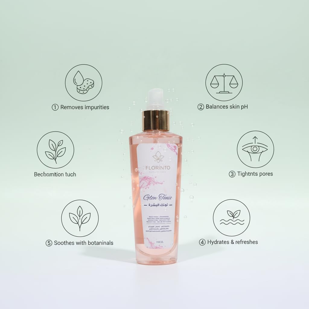 FLORÍNTO Facial Toner – Refreshing & Hydrating Toner with Dead Sea Minerals, Rose Water, Aloe Vera & Herbal Extracts – Balances Skin pH, Refines Pores & Soothes Sensitive Skin – 185 ml