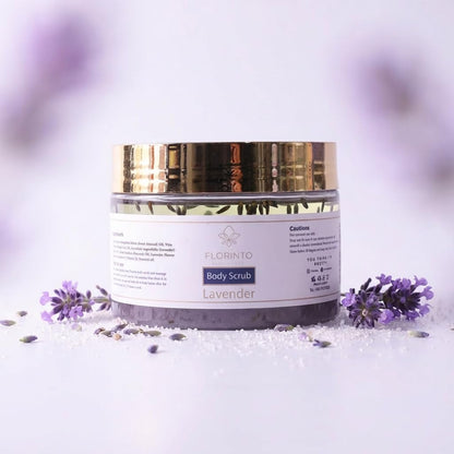 FLORÍNTO Body Scrub – Exfoliating & Moisturizing Sugar Scrub with Shea Butter, Natural Oils & Vitamin E – Soft, Smooth & Glowing Skin – 350 g (Lavender)