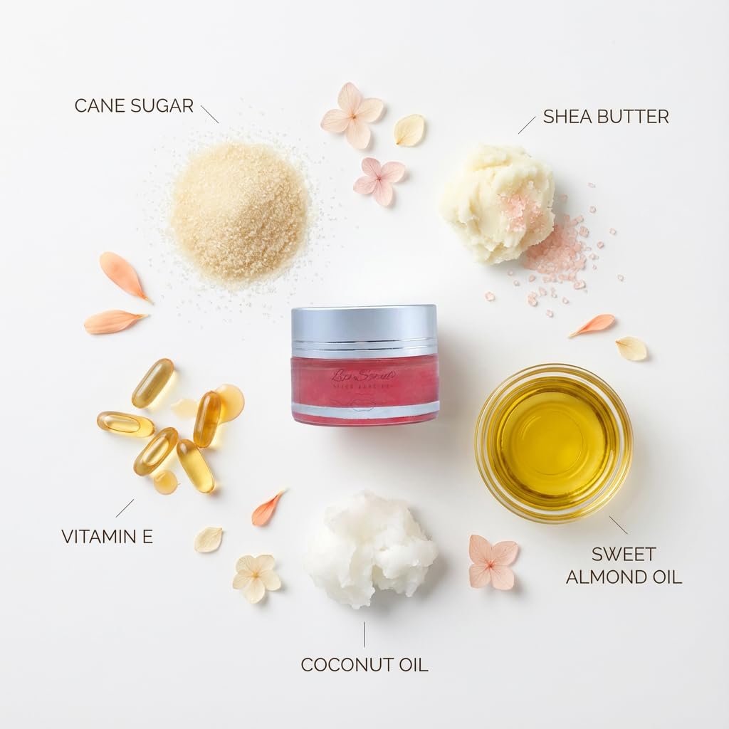 FLORÍNTO Lip Scrub – Exfoliating & Nourishing Sugar Lip Scrub with Shea Butter, Sweet Almond Oil, Coconut Oil & Vitamin E – Gently Removes Dry Skin for Soft, Smooth, Healthy Lips – 70 g