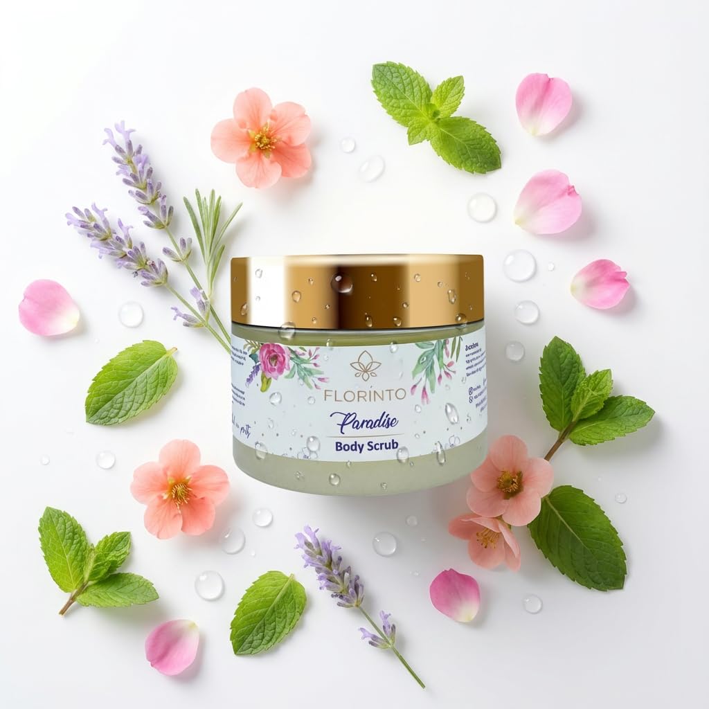FLORÍNTO Body Scrub – Exfoliating & Moisturizing Sugar Scrub with Shea Butter, Natural Oils & Vitamin E – Soft, Smooth & Glowing Skin – 350 g (Red Mix)