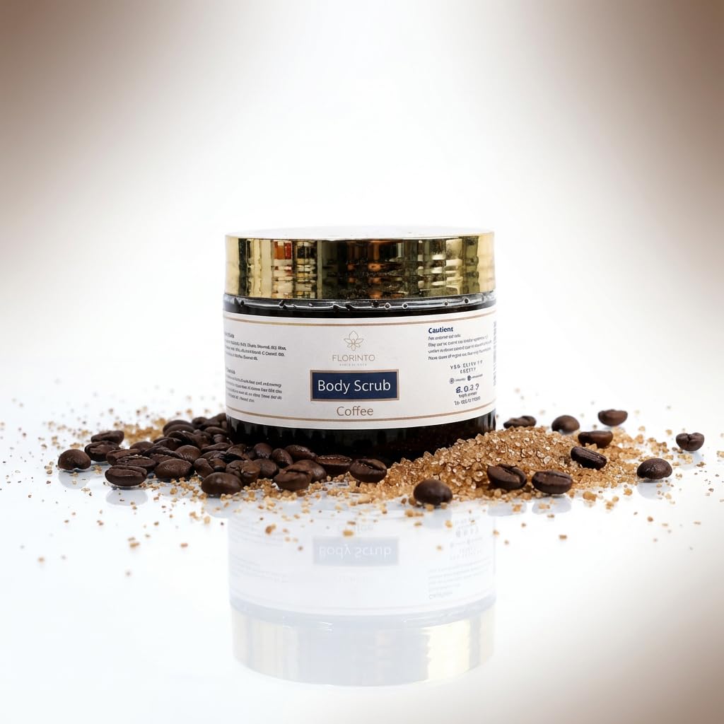 FLORÍNTO Body Scrub – Exfoliating & Moisturizing Sugar Scrub with Shea Butter, Natural Oils & Vitamin E – Soft, Smooth & Glowing Skin – 350 g (Coffee)