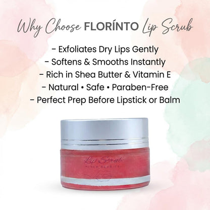 FLORÍNTO Lip Scrub – Exfoliating & Nourishing Sugar Lip Scrub with Shea Butter, Sweet Almond Oil, Coconut Oil & Vitamin E – Gently Removes Dry Skin for Soft, Smooth, Healthy Lips – 70 g