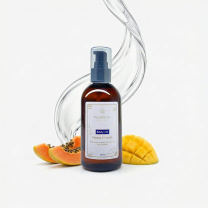 FLORÍNTO Body Oil – Hydrating & Nourishing Formula with Natural Oils & Vitamin E – Deep Moisture for Smooth & Glowing Skin – Fast Absorbing & Non-Greasy Formula – 200 ml (Papaya & Mango)