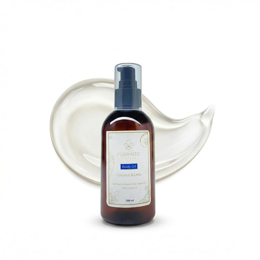 FLORÍNTO Body Oil – Hydrating & Nourishing Formula with Natural Oils & Vitamin E – Deep Moisture for Smooth & Glowing Skin – Fast Absorbing & Non-Greasy Formula – 200 ml (Coconut & Lime)