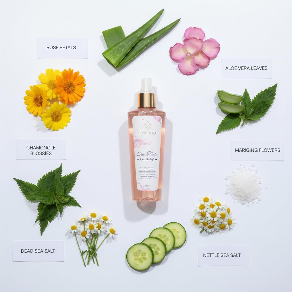 FLORÍNTO Facial Toner – Refreshing & Hydrating Toner with Dead Sea Minerals, Rose Water, Aloe Vera & Herbal Extracts – Balances Skin pH, Refines Pores & Soothes Sensitive Skin – 185 ml