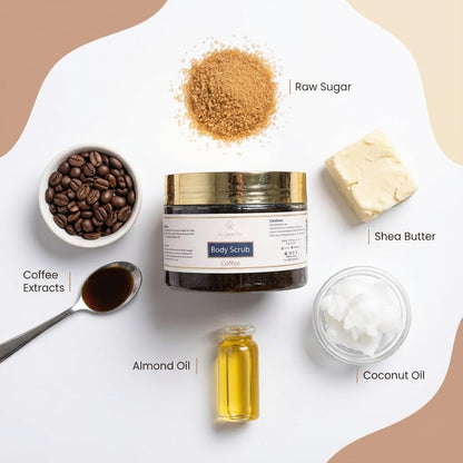 FLORÍNTO Body Scrub – Exfoliating & Moisturizing Sugar Scrub with Shea Butter, Natural Oils & Vitamin E – Soft, Smooth & Glowing Skin – 350 g (Coffee)