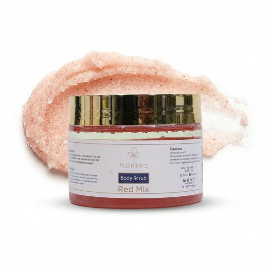 FLORÍNTO Body Scrub – Exfoliating & Moisturizing Sugar Scrub with Shea Butter, Natural Oils & Vitamin E – Soft, Smooth & Glowing Skin – 350 g (Red Mix)