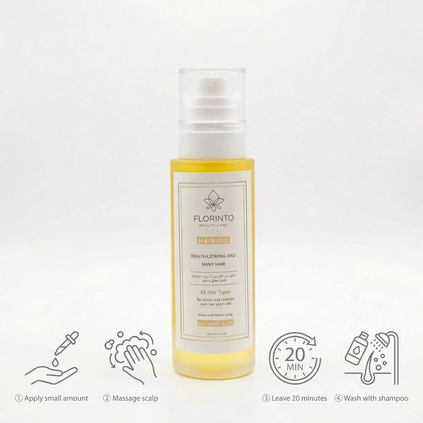FLORÍNTO Nourishing Hair Oil – Lightweight Blend with Taramira, Black Seed, Aloe & Botanical Oils – Moisturizes Scalp, Reduces Frizz & Adds Shine – Pre-Wash Treatment for All Hair Types – 160 ml