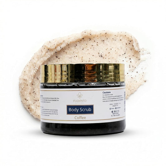 FLORÍNTO Body Scrub – Exfoliating & Moisturizing Sugar Scrub with Shea Butter, Natural Oils & Vitamin E – Soft, Smooth & Glowing Skin – 350 g (Coffee)