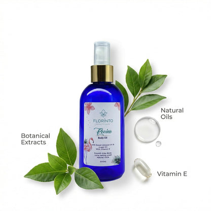 FLORÍNTO Body Oil – Hydrating & Nourishing Formula with Natural Oils & Vitamin E – Deep Moisture for Smooth & Glowing Skin – Fast Absorbing & Non-Greasy Formula – 200 ml (Riveno)