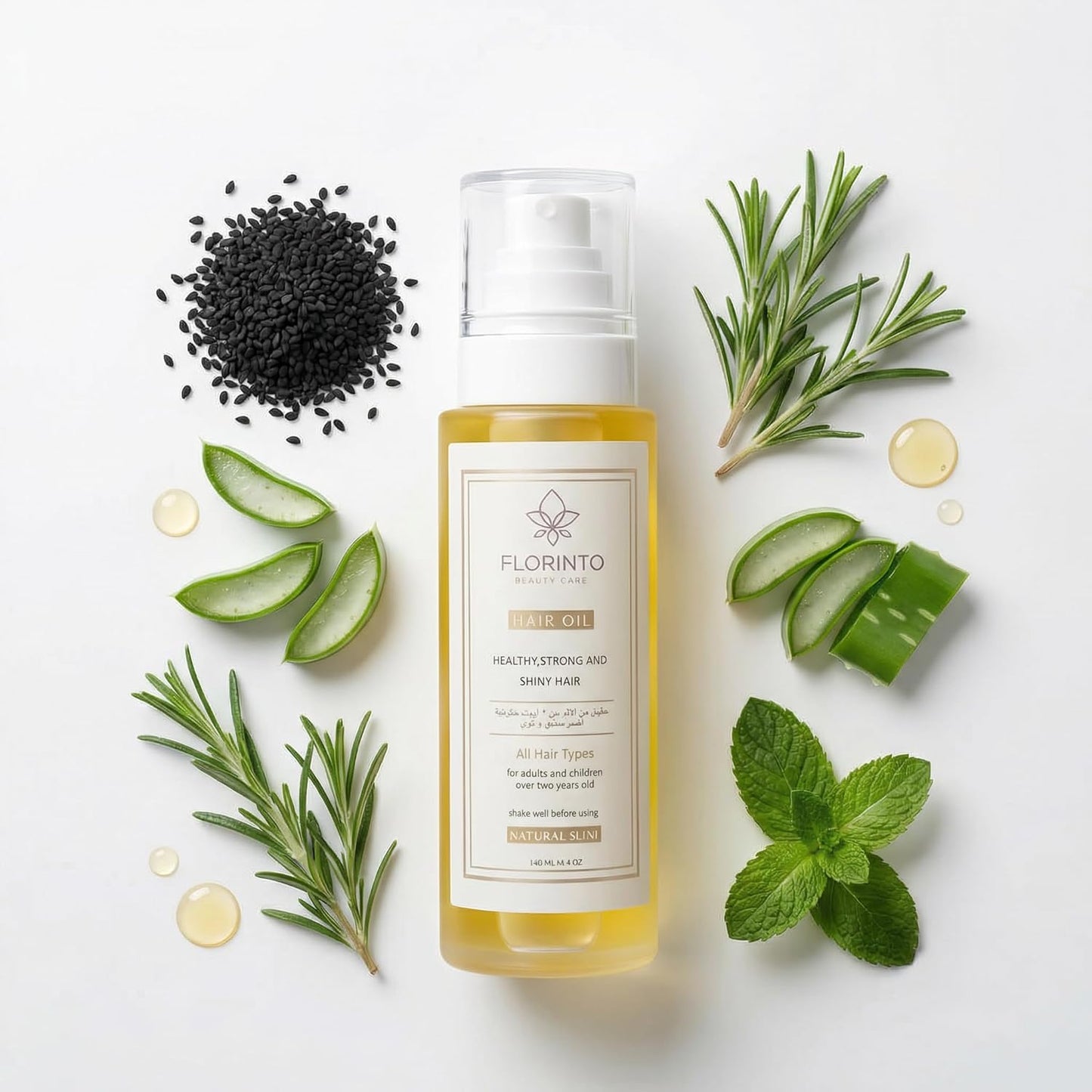 FLORÍNTO Nourishing Hair Oil – Lightweight Blend with Taramira, Black Seed, Aloe & Botanical Oils – Moisturizes Scalp, Reduces Frizz & Adds Shine – Pre-Wash Treatment for All Hair Types – 160 ml