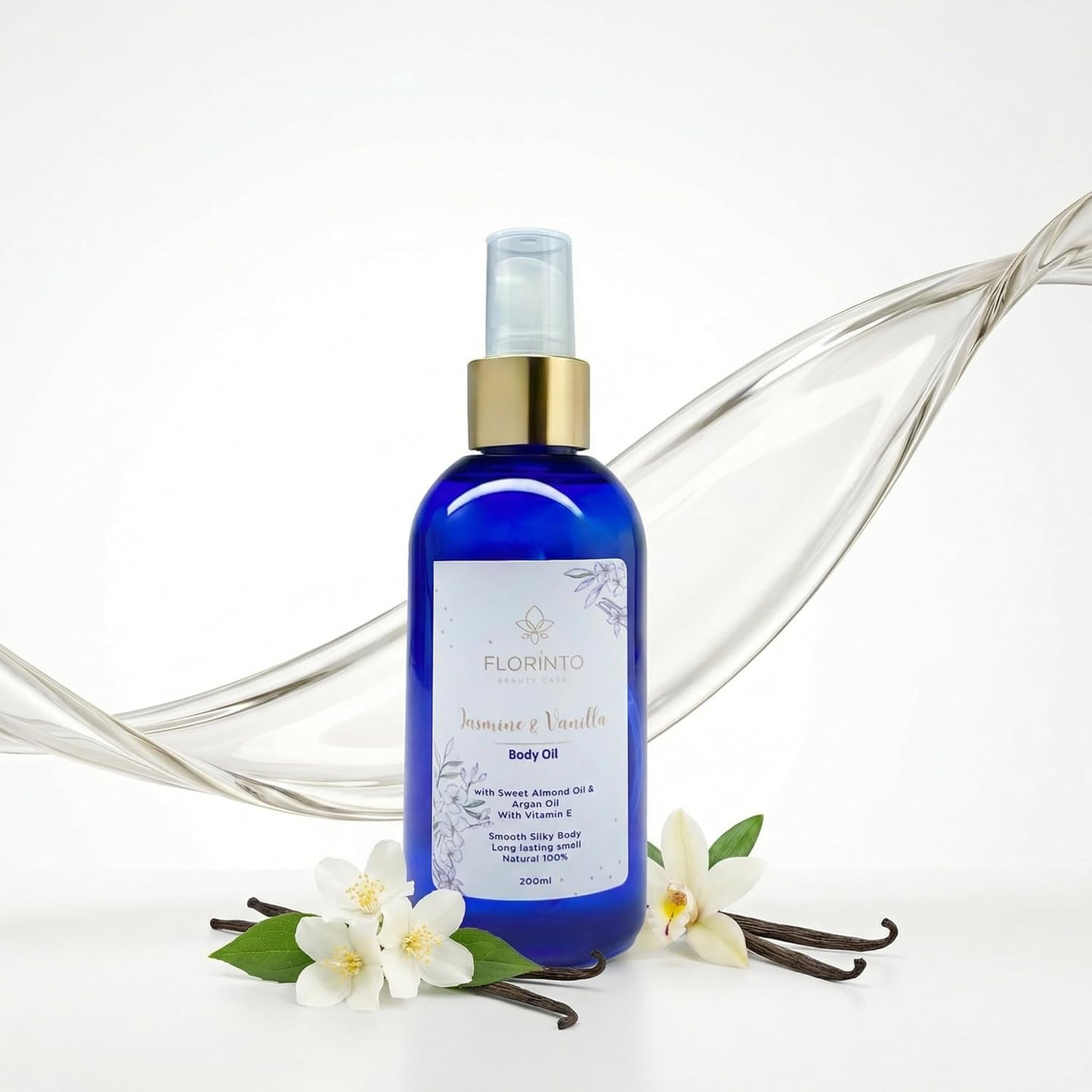 FLORÍNTO Body Oil – Hydrating & Nourishing Formula with Natural Oils & Vitamin E – Deep Moisture for Smooth & Glowing Skin – Fast Absorbing & Non-Greasy Formula – 200 ml (Jasmine & Vanilla)