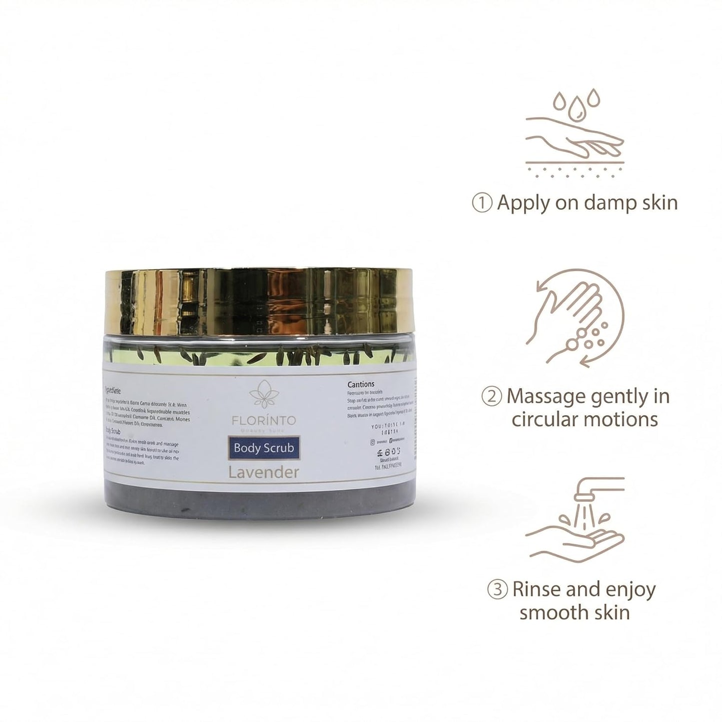 FLORÍNTO Body Scrub – Exfoliating & Moisturizing Sugar Scrub with Shea Butter, Natural Oils & Vitamin E – Soft, Smooth & Glowing Skin – 350 g (Lavender)