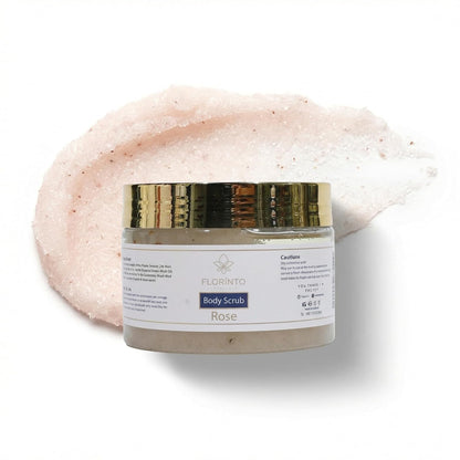 FLORÍNTO Body Scrub – Exfoliating & Moisturizing Sugar Scrub with Shea Butter, Natural Oils & Vitamin E – Soft, Smooth & Glowing Skin – 350 g (Rose)