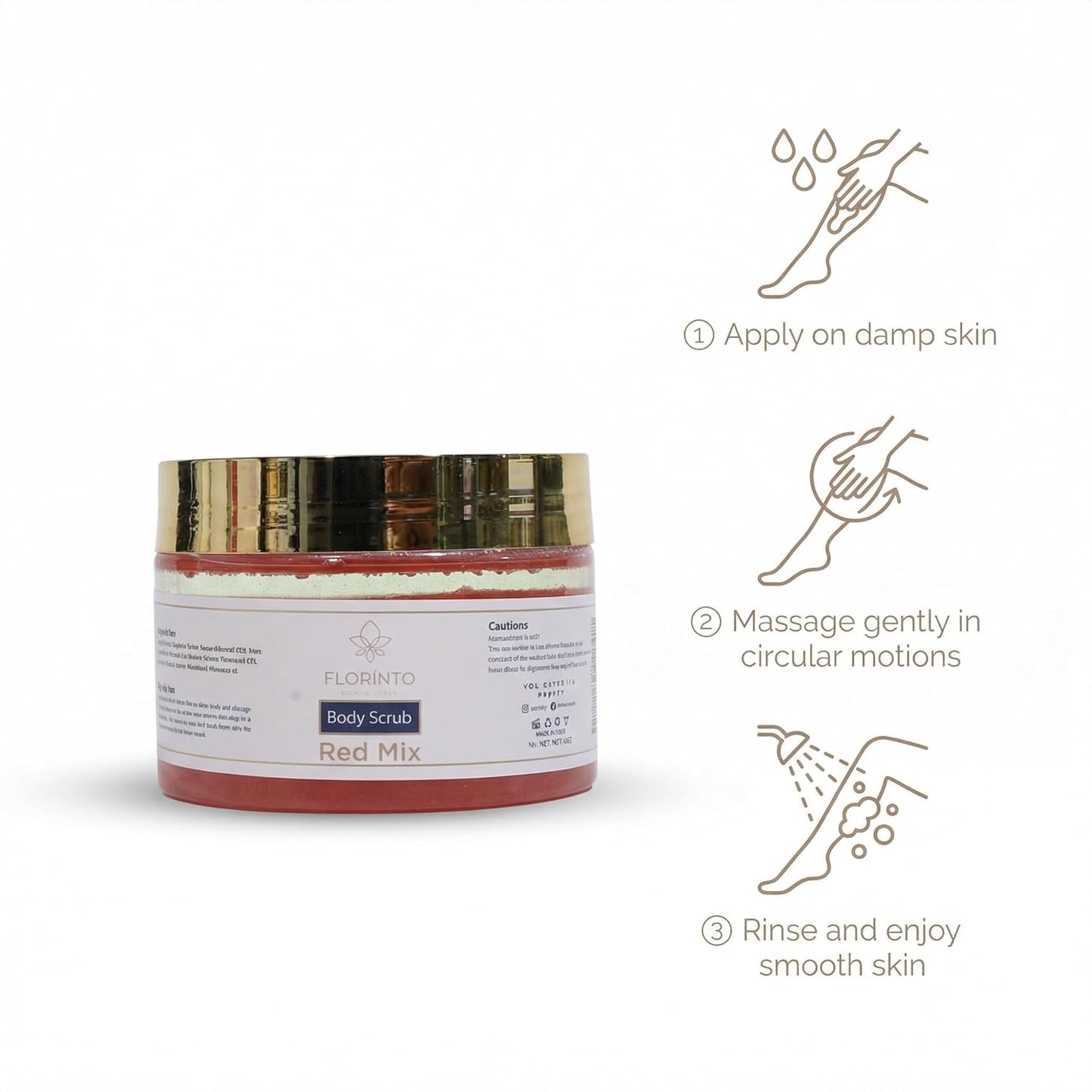 FLORÍNTO Body Scrub – Exfoliating & Moisturizing Sugar Scrub with Shea Butter, Natural Oils & Vitamin E – Soft, Smooth & Glowing Skin – 350 g (Red Mix)