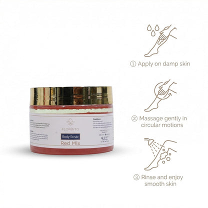 FLORÍNTO Body Scrub – Exfoliating & Moisturizing Sugar Scrub with Shea Butter, Natural Oils & Vitamin E – Soft, Smooth & Glowing Skin – 350 g (Red Mix)