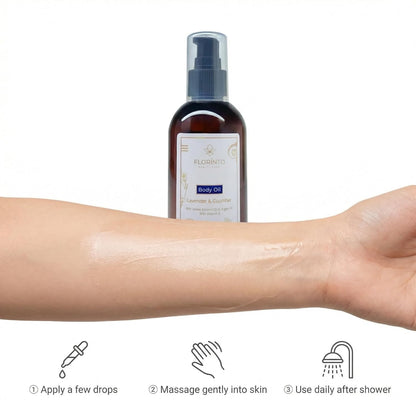 FLORÍNTO Body Oil – Hydrating & Nourishing Formula with Natural Oils & Vitamin E – Deep Moisture for Smooth & Glowing Skin – Fast Absorbing & Non-Greasy Formula – 200 ml (Lavender & Cucumber)