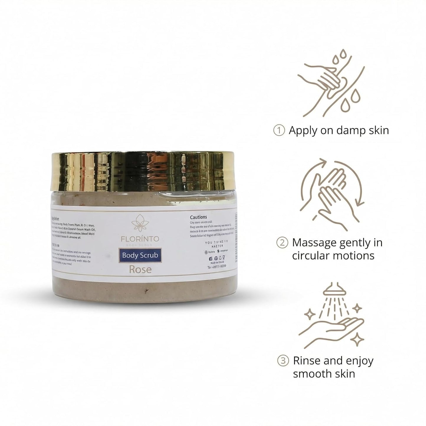 FLORÍNTO Body Scrub – Exfoliating & Moisturizing Sugar Scrub with Shea Butter, Natural Oils & Vitamin E – Soft, Smooth & Glowing Skin – 350 g (Rose)