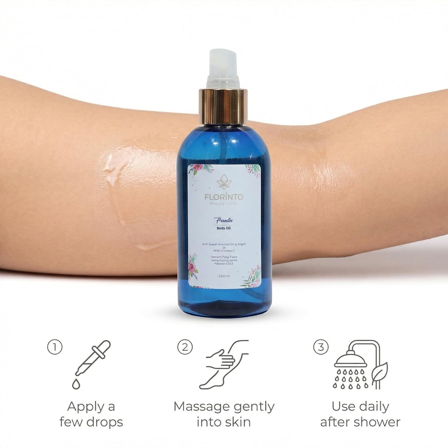 FLORÍNTO Body Oil – Hydrating & Nourishing Formula with Natural Oils & Vitamin E – Deep Moisture for Smooth & Glowing Skin – Fast Absorbing & Non-Greasy Formula – 200 ml (Paradise)