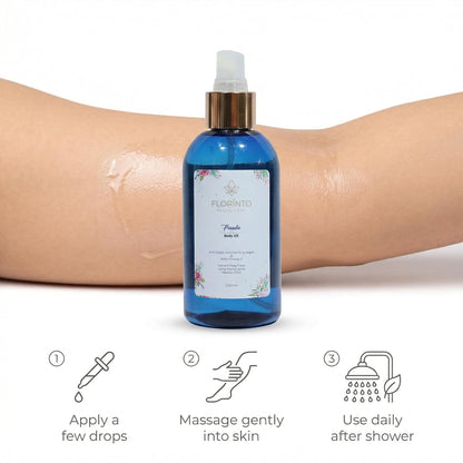 FLORÍNTO Body Oil – Hydrating & Nourishing Formula with Natural Oils & Vitamin E – Deep Moisture for Smooth & Glowing Skin – Fast Absorbing & Non-Greasy Formula – 200 ml (Paradise)