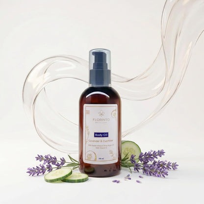 FLORÍNTO Body Oil – Hydrating & Nourishing Formula with Natural Oils & Vitamin E – Deep Moisture for Smooth & Glowing Skin – Fast Absorbing & Non-Greasy Formula – 200 ml (Lavender & Cucumber)
