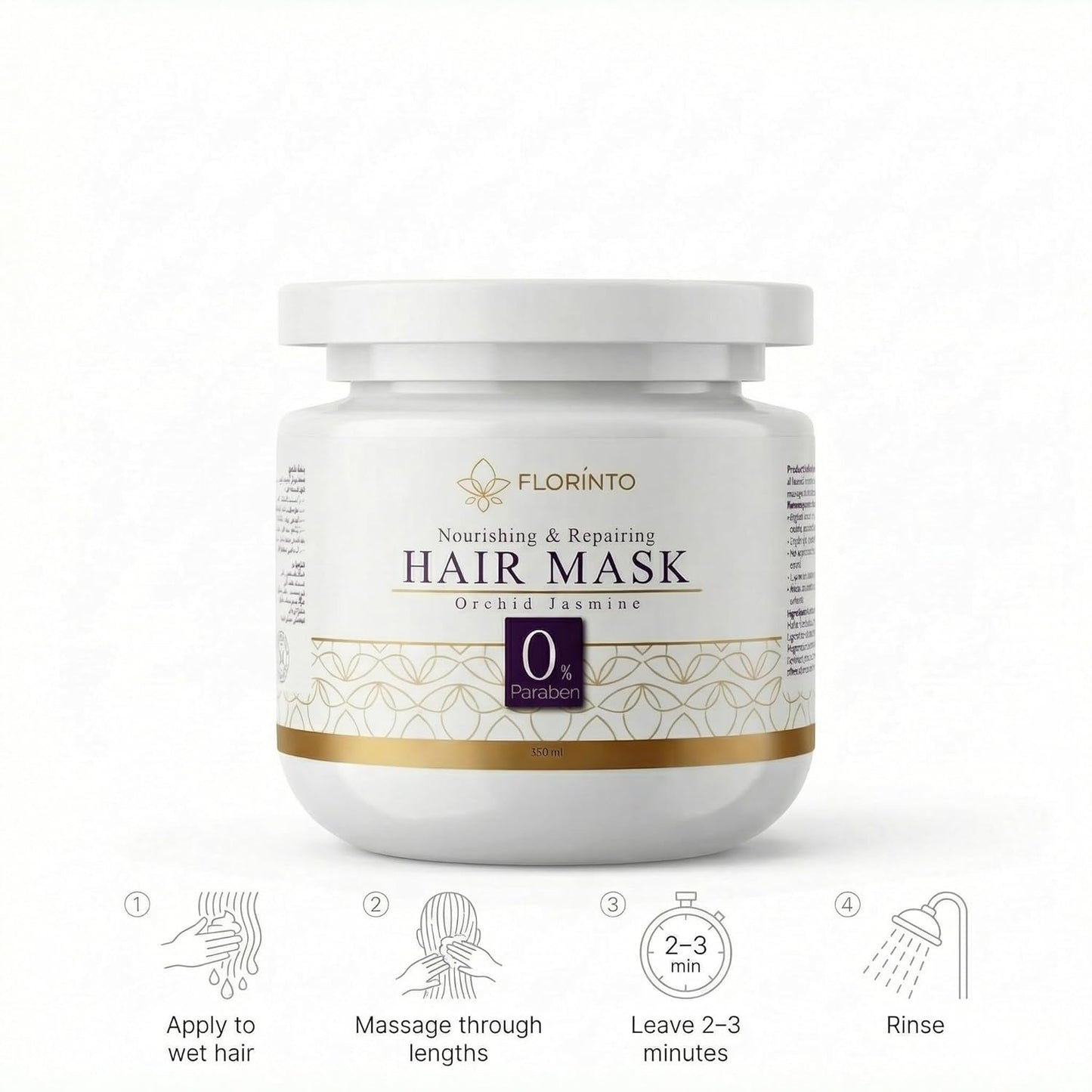 FLORÍNTO Deep Nourishing Hair Mask – Shea Butter & Natural Oils Treatment with Jojoba, Almond, Coconut & Castor – Repairs Dry, Damaged Hair, Reduces Frizz & Adds Shine – Orchid & Jasmine – 350 ml