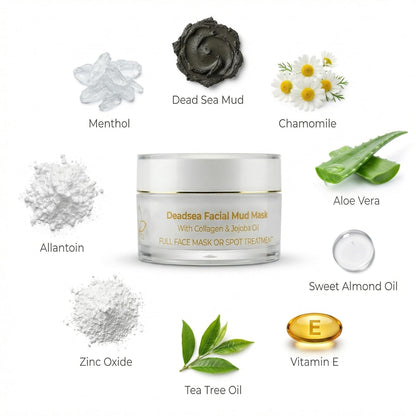 FLORÍNTO Dead Sea Mud Mask – Deep Pore Cleansing Face Mask with Almond Oil, Aloe Vera & Vitamin E – Detoxifying, Purifying & Mineral-Rich Skin Treatment – 70g