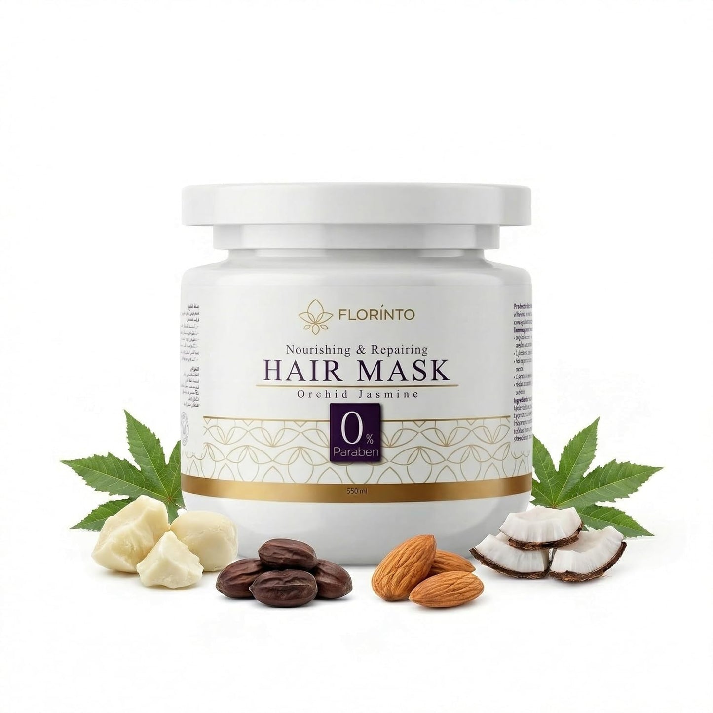 FLORÍNTO Deep Nourishing Hair Mask – Shea Butter & Natural Oils Treatment with Jojoba, Almond, Coconut & Castor – Repairs Dry, Damaged Hair, Reduces Frizz & Adds Shine – Orchid & Jasmine – 350 ml