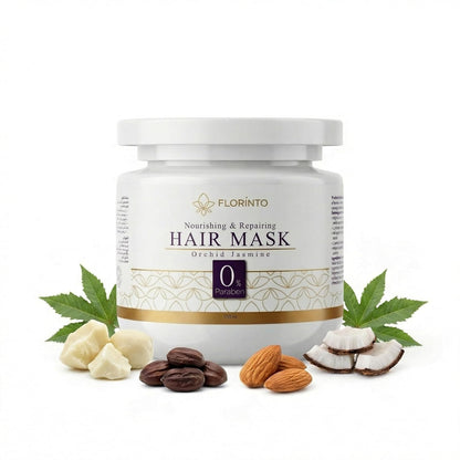 FLORÍNTO Deep Nourishing Hair Mask – Shea Butter & Natural Oils Treatment with Jojoba, Almond, Coconut & Castor – Repairs Dry, Damaged Hair, Reduces Frizz & Adds Shine – Orchid & Jasmine – 350 ml