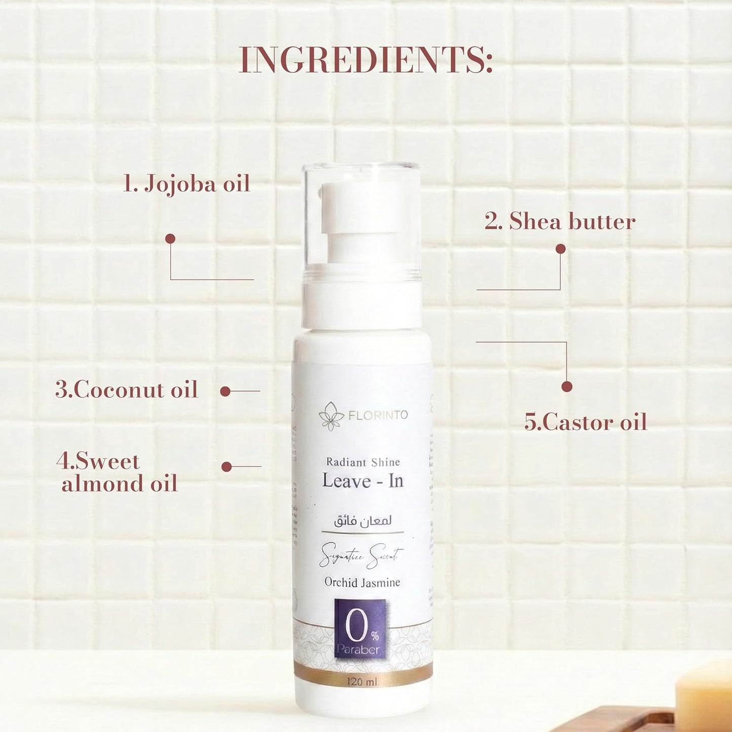 FLORÍNTO Leave-In Conditioner – Lightweight Cream with Jojoba, Almond, Coconut & Castor Oils – Hydrates, Detangles & Controls Frizz – Orchid & Jasmine Scent – No Rinse – 100 ml