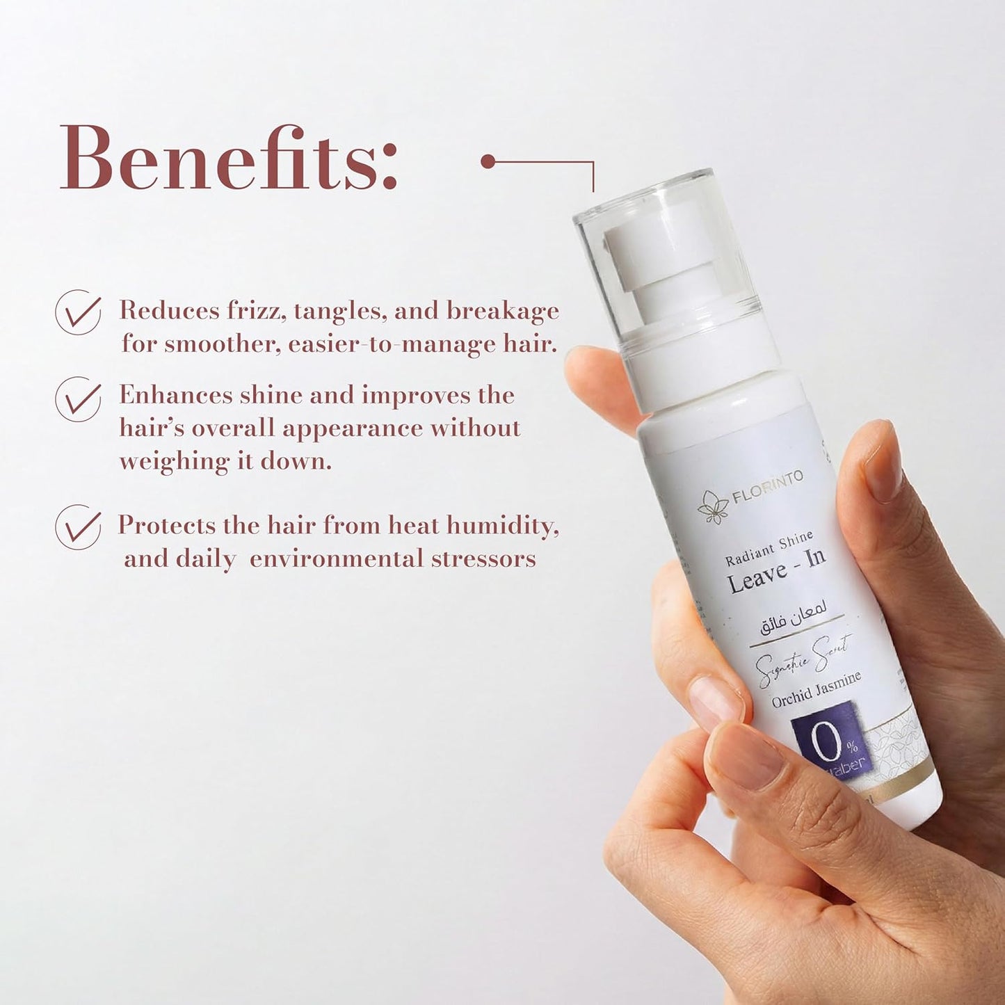 FLORÍNTO Leave-In Conditioner – Lightweight Cream with Jojoba, Almond, Coconut & Castor Oils – Hydrates, Detangles & Controls Frizz – Orchid & Jasmine Scent – No Rinse – 100 ml